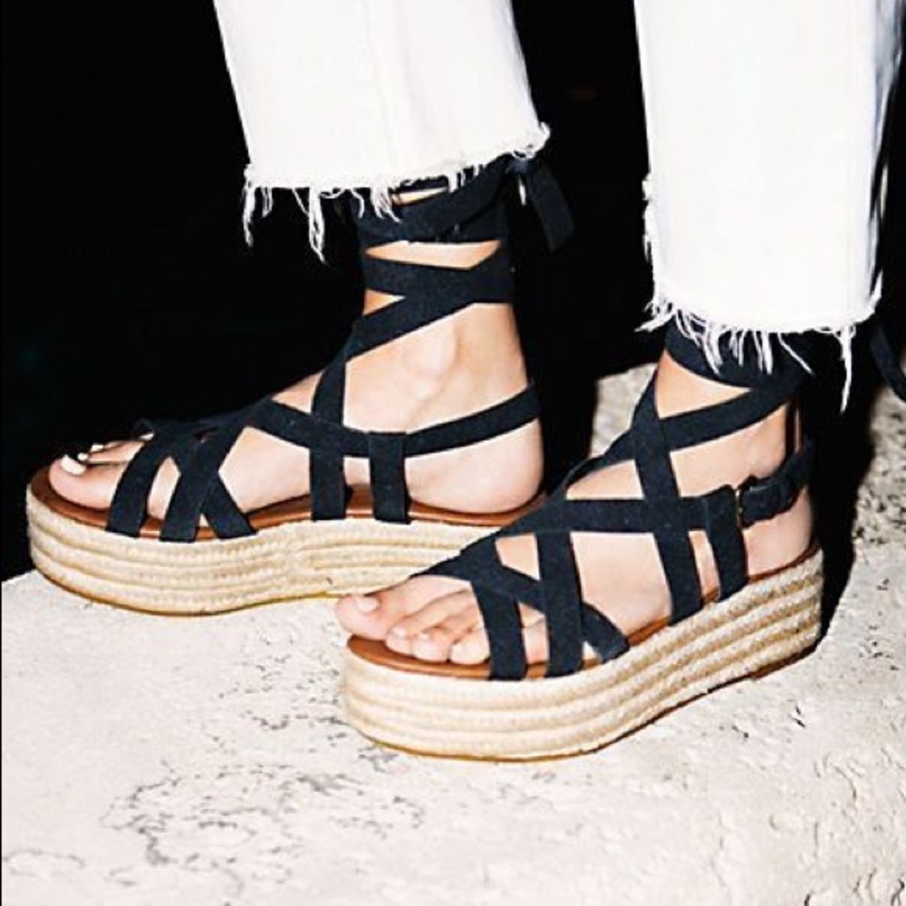 FR x FP Milly Vegan Suede Flatform Espadrilles in Black